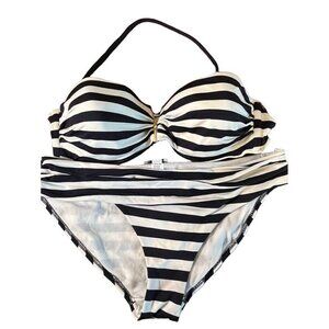 Ciao Bella Swimsuit Women 2XL Blue Striped Metallic Bikini Coastal Old Money